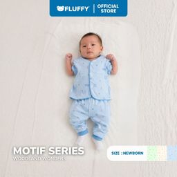 FLUFFY - Setelan Bayi - Set Newborn Pendek Celana Panjang Series WOODLAND WONDERS - Lembut & Standart SNI - Set 0-3 Bulan (Isi 3 Pasang)