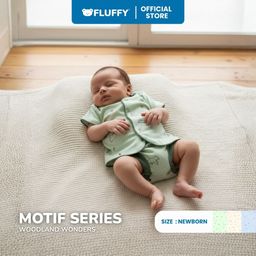 FLUFFY - Setelan Bayi - Set Newborn Pendek Celana Pop Series WOODLAND WONDERS - Lembut & Standart SNI - Set 0-3 Bulan (Isi 3 Pasang)