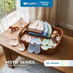 FLUFFY - Set Topi dan Sarung Tangan Kaki Bayi - Series Woodland Wonders  - Lembut & Standart SNI (Isi 3 Pasang)