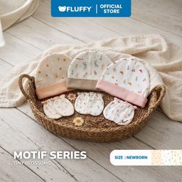 FLUFFY - Set Topi dan Sarung Tangan Kaki Bayi - Series Tiny Blossom  - Lembut & Standart SNI (Isi 3 Pasang)