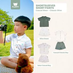 FLUFFY Shortsleeves Short Pants Boy - Casual Wear - Lembut & Standart SNI - 3 Bulan - 3 Tahun (Isi 1 Setel)