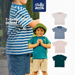 FLUFFY Tshirt Stripe - Pakaian Anak - Atasan Anak Unisex - Denim Series - Usia 9 Bulan - 5 Tahun (1Pcs)