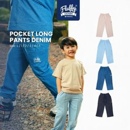 FLUFFY Celana Panjang Cargo Anak - Denim Series Usia 9 Bulan - 5 Tahun (1 Pcs)