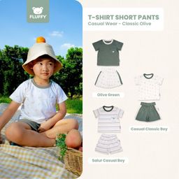 FLUFFY Tshirt Short Pants - Set Pendek Anak 3 Bulan hingga 3 Tahun - Casual Wear Lembut & Standart SNI (1 Pcs)