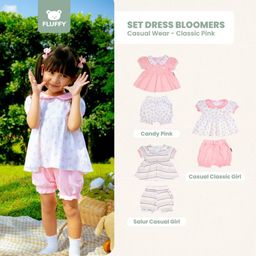 FLUFFY - Set Dress Bloomer - Casual Wear - Setelan Dress Celana Pendek - 3 Bulan - 3 Tahun (Isi 1 Setel)