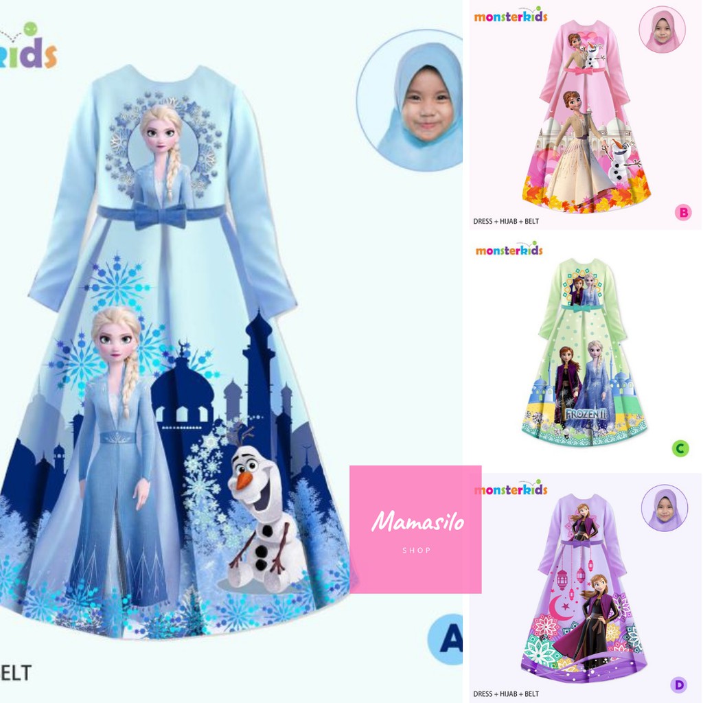 Gamis Anak perempuan MonsterKids/ gamis Frozen / setelan gamis anak perempuan