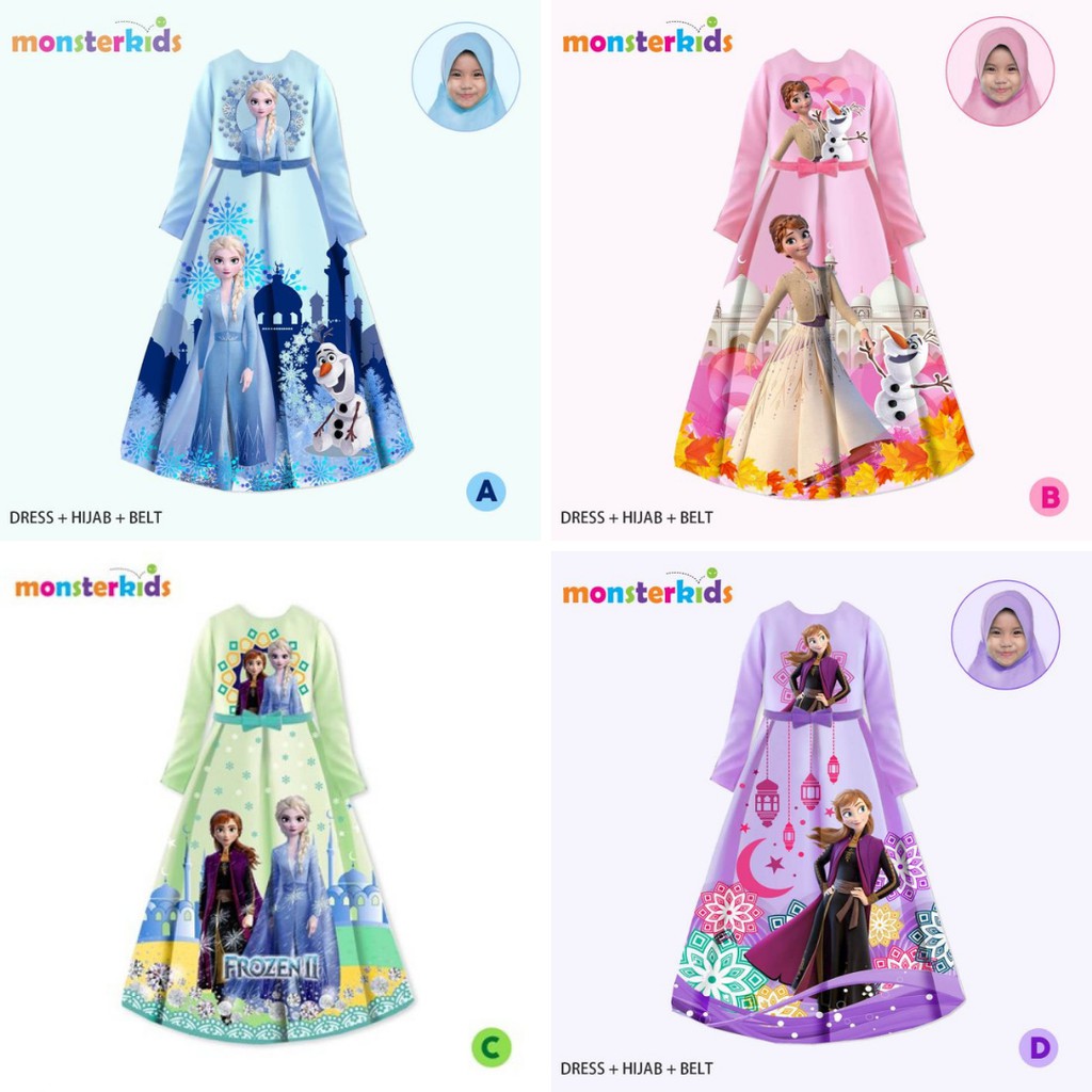 Gamis Anak perempuan MonsterKids/ gamis Frozen / setelan gamis anak perempuan