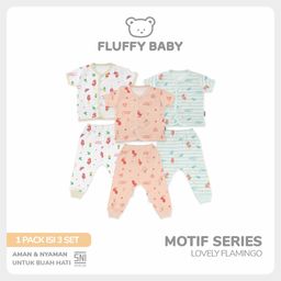 FLUFFY Setelan Baju Pendek Celana Panjang Flamingo (Isi 3Pasang) SBDJSB FSB SML