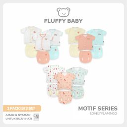 FLUFFY Setelan Baju Lengan Pendek Celana Pop Flamingo (Isi 3Pasang) SDCAN FSB Newborn