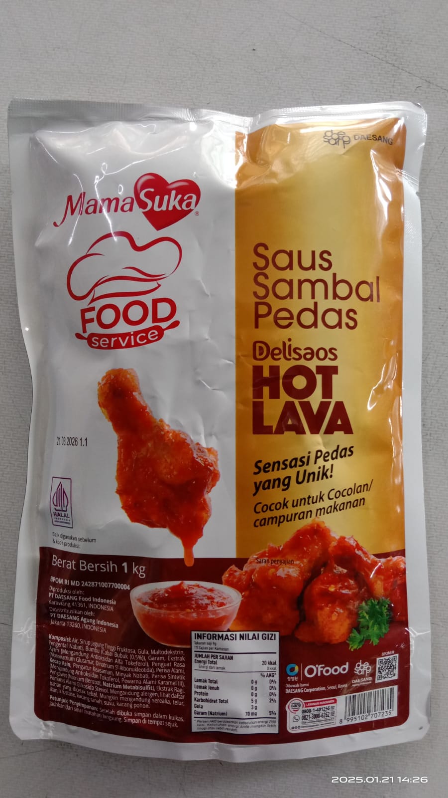 Mamasuka Saus Hot Lava 1 KG Delisaos