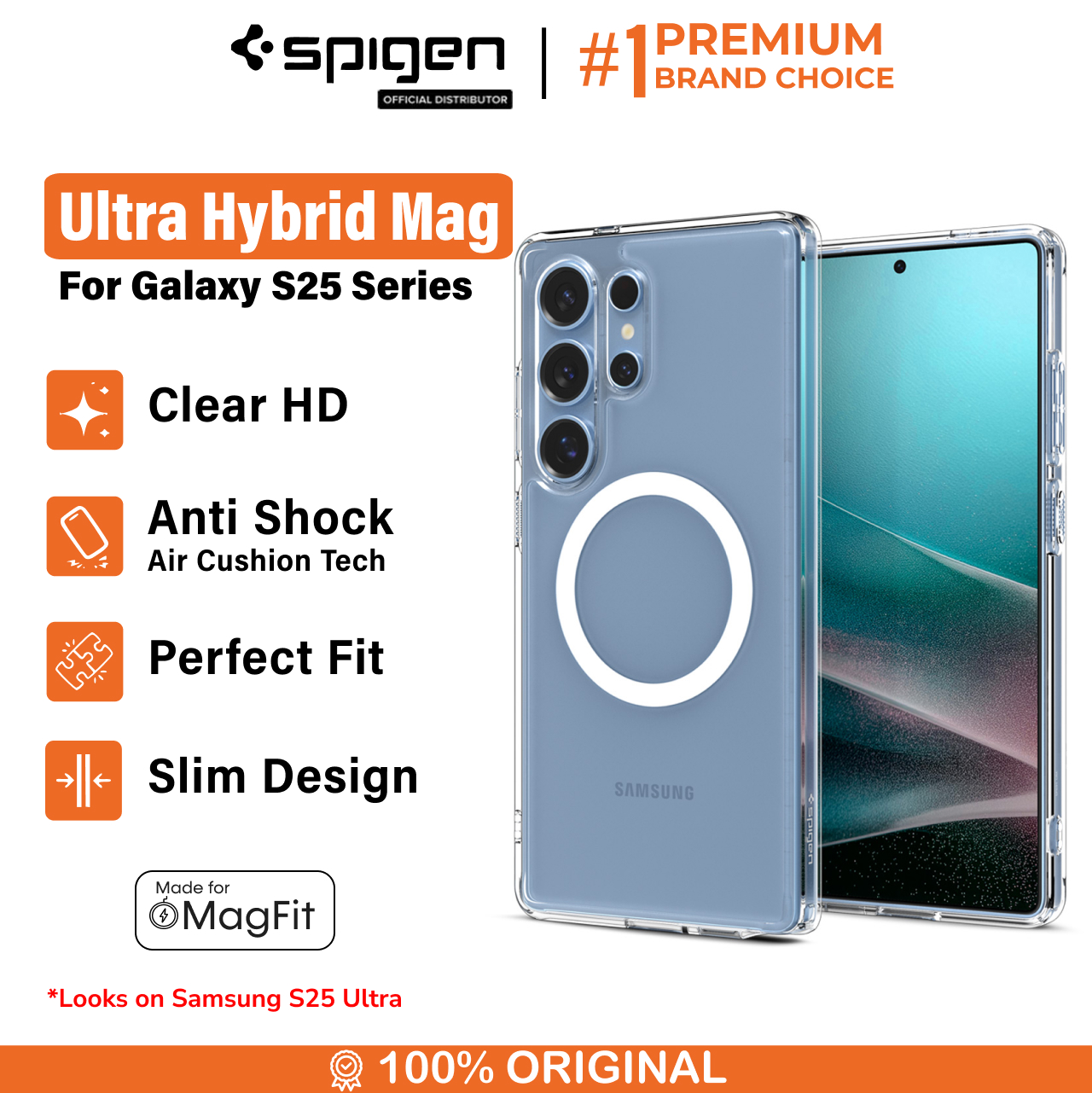 Spigen Galaxy S25 Plus Case Magsafe Ultra Hybrid MagFit - Clear White ACS08981