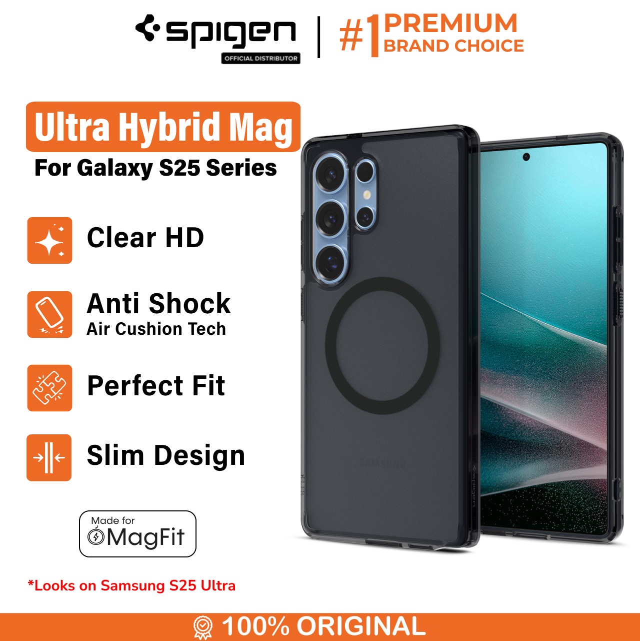 Case Samsung Galaxy S25 Ultra Plus Spigen Ultra Hybrid S Stand MagFit Anti Shock Crack Clear Casing
