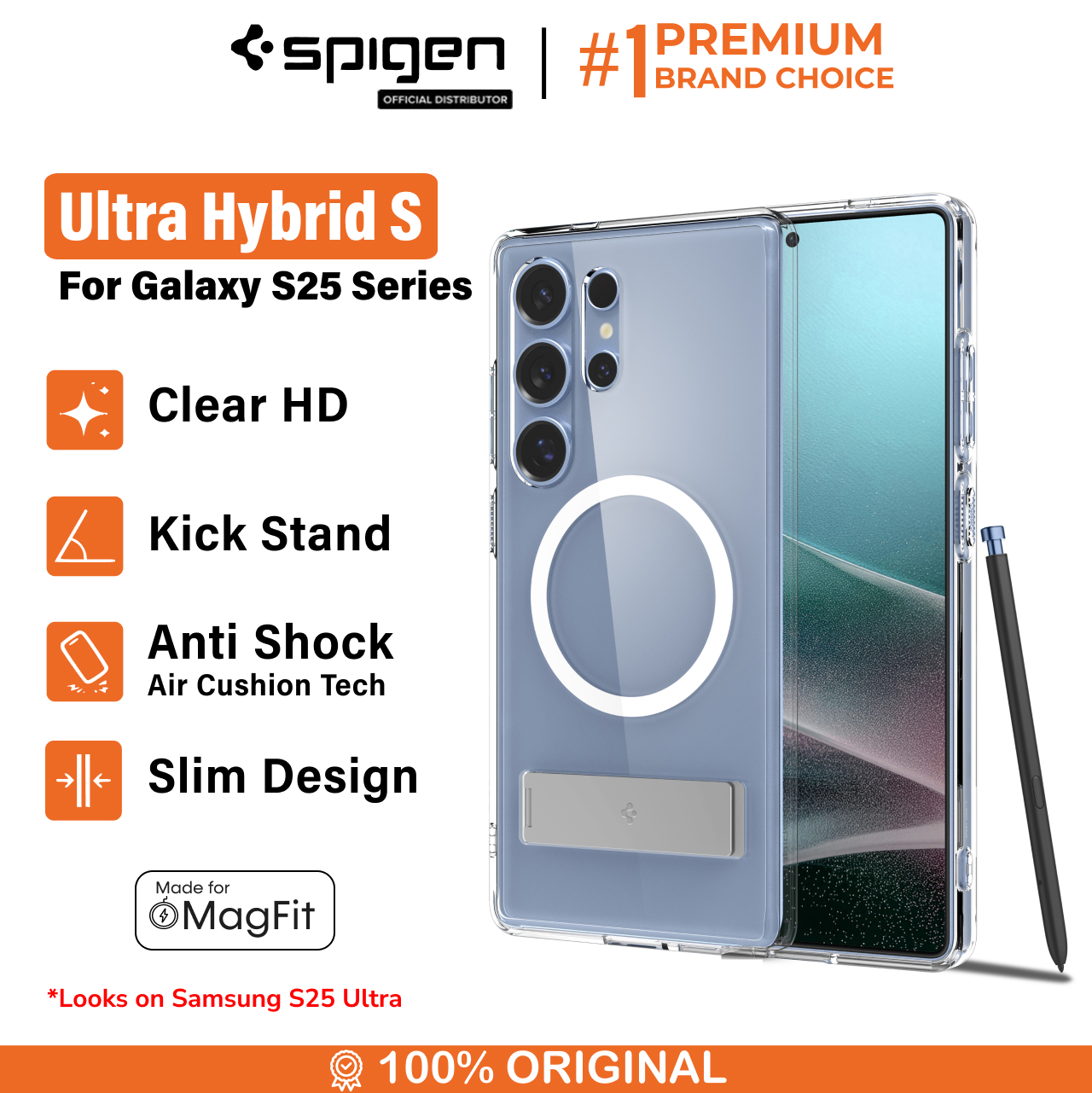 Spigen Galaxy S25 Case Magsafe Stand Ultra Hybrid S MagFit - Clear White ACS09026