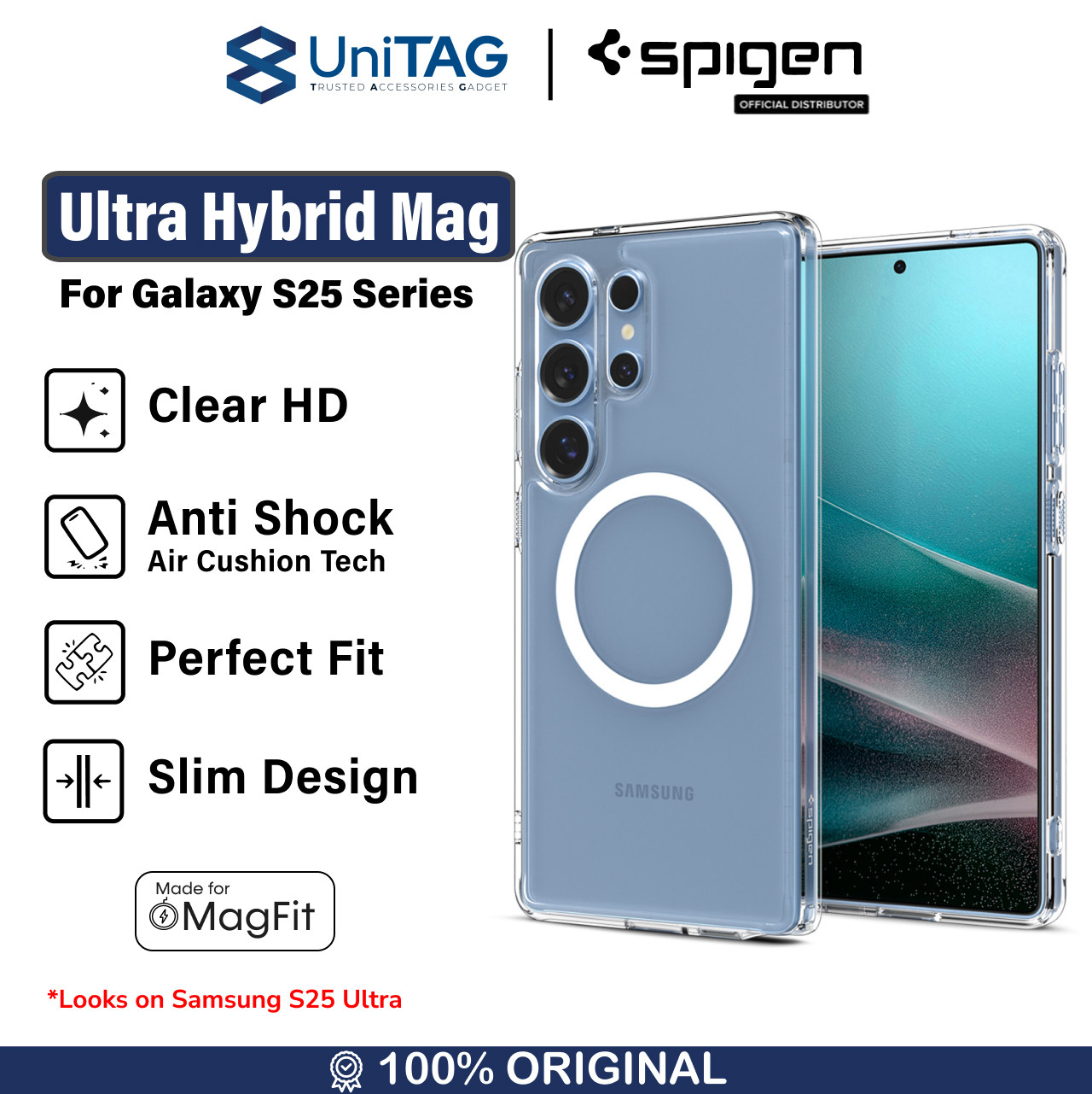Spigen Galaxy S25 Plus Case Magsafe Ultra Hybrid MagFit - Clear White ACS08981