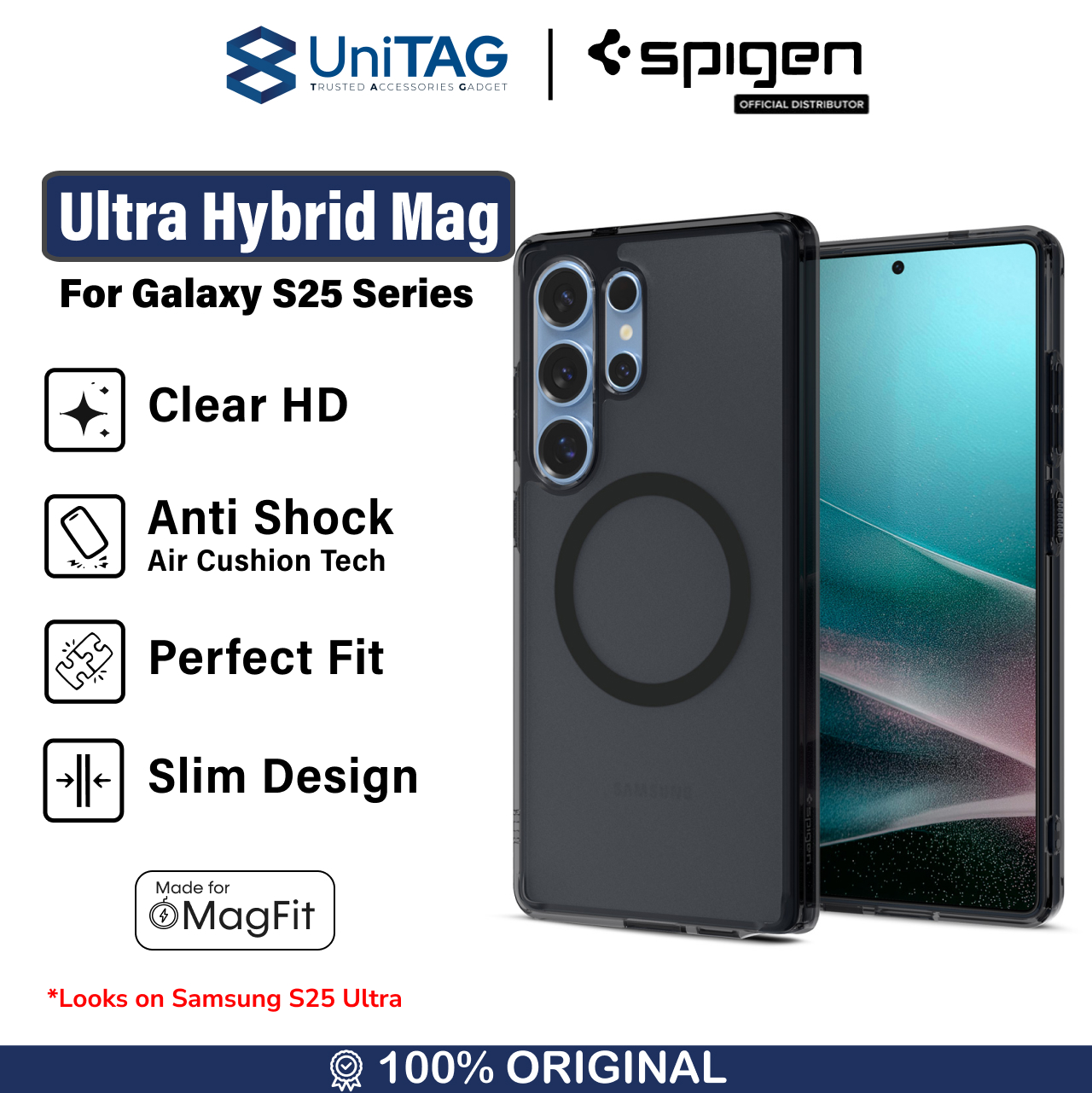 Case Samsung Galaxy S25 Ultra Plus Spigen Ultra Hybrid S Stand MagFit Anti Shock Crack Clear Casing