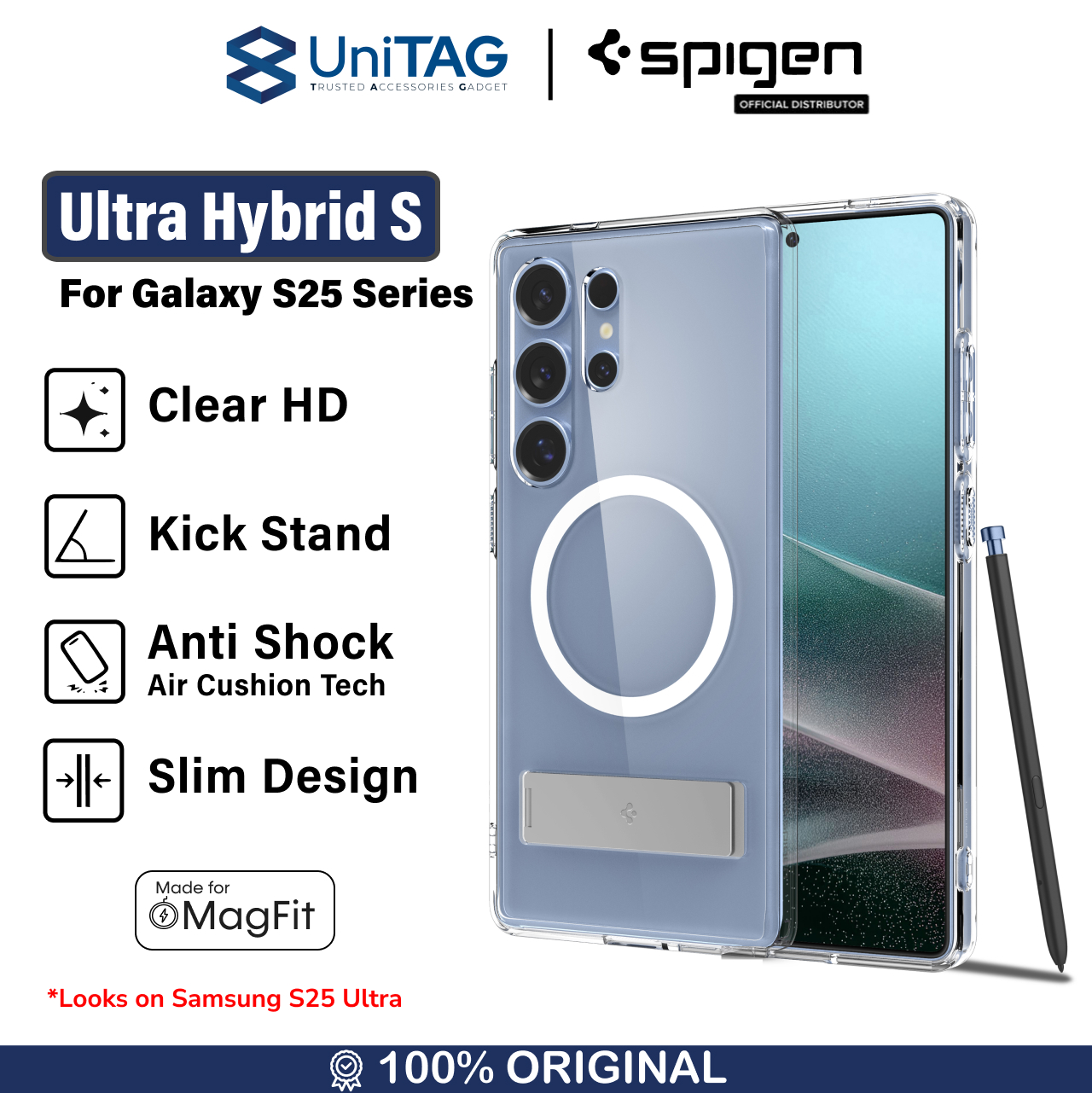 Spigen Galaxy S25 Plus Case Magsafe Stand Ultra Hybrid S MagFit - Clear White ACS08984