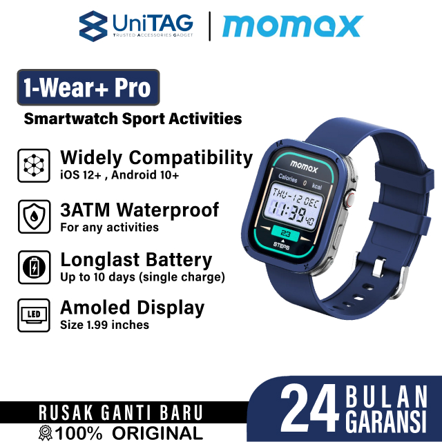 Momax Smart Watch 1-Wear+ - Blue SW3SB