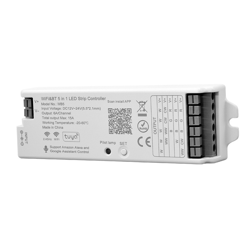 Kontroler Strip LED WB5 Tuya WiFi Bluetooth 5-in-1 DC12-24V | WB5 Tuya WiFi Bluetooth 5-in-1 LED Strip Controller DC12-24V