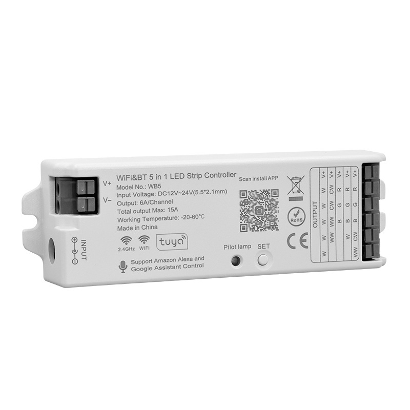 Kontroler Strip LED WB5 Tuya WiFi Bluetooth 5-in-1 DC12-24V | WB5 Tuya WiFi Bluetooth 5-in-1 LED Strip Controller DC12-24V