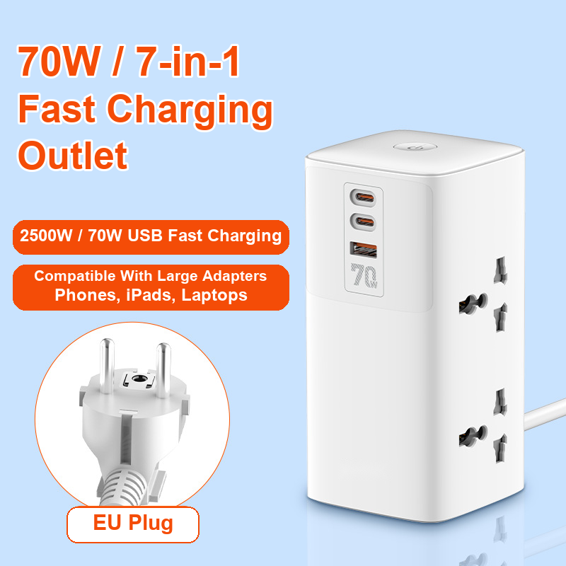 Stop Kontak Vertikal 3/4 Outlet USB-C PD Kabel 2m | Vertical Power Strip 3/4 Outlets USB-C PD 2m Cable