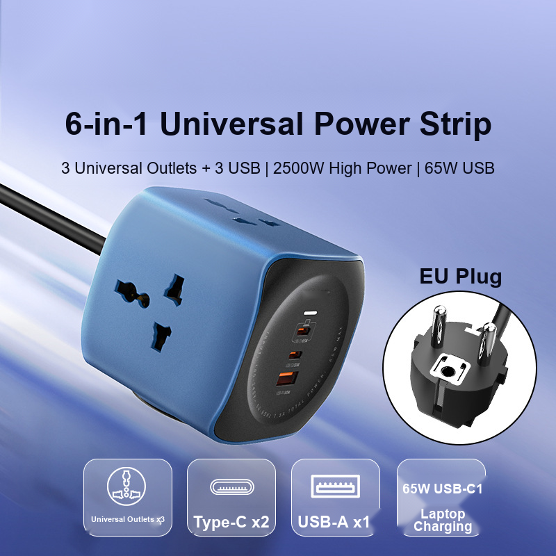 Stop Kontak Vertikal 3/4 Outlet USB-C PD Kabel 2m | Vertical Power Strip 3/4 Outlets USB-C PD 2m Cable