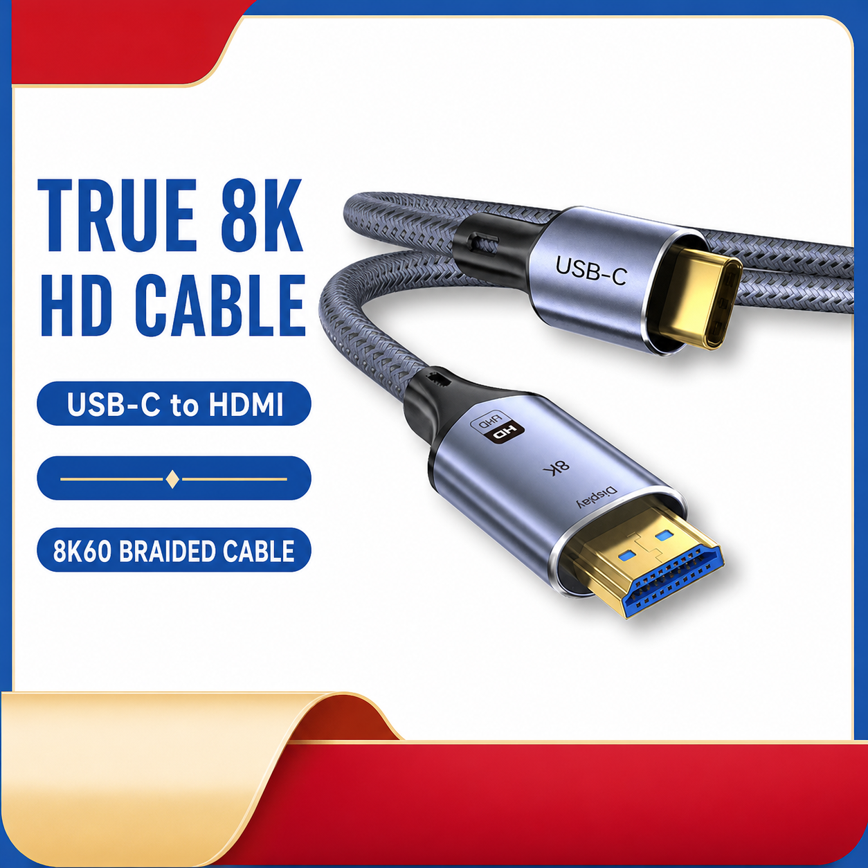 Kabel Type-C ke HDMI 8K/4K untuk Laptop & HP | Type-C to HDMI Cable 8K/4K for Laptop & Phone