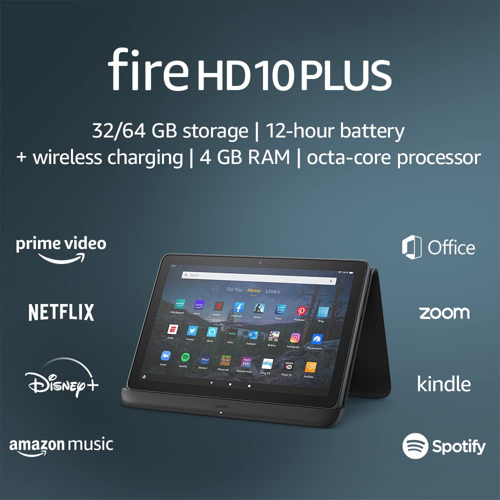 Fire HD 10 Plus tablet, 10.1" 1080p Full HD display, 64 GB, Slate without lockscreen ads
