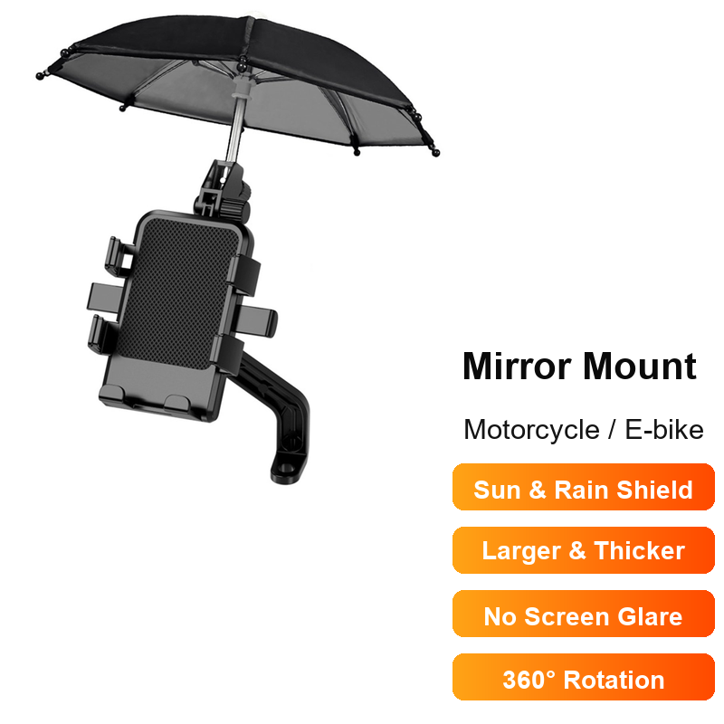 Holder HP Sepeda Motor/Sepeda 5-7.2 Inci dengan Pilihan Payung, Dudukan Setang/Spion | Bike Motorcycle Phone Mount 5-7.2 Inch with Optional Umbrella, Handlebar/Mirror Mount