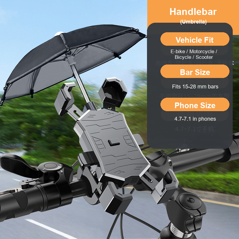 Holder HP Sepeda Motor/Sepeda 5-7.2 Inci dengan Pilihan Payung, Dudukan Setang/Spion | Bike Motorcycle Phone Mount 5-7.2 Inch with Optional Umbrella, Handlebar/Mirror Mount