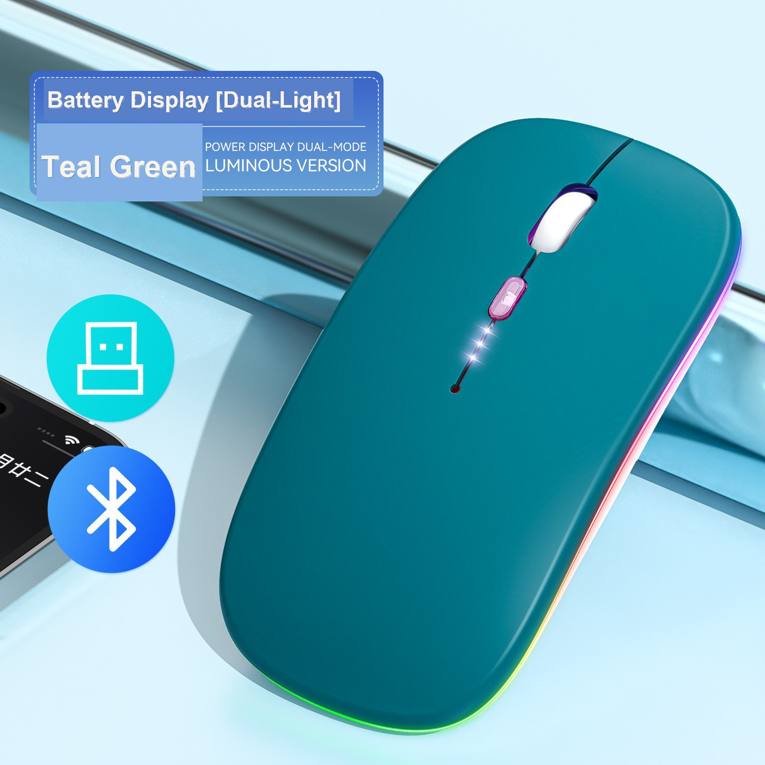 Mouse Wireless Rechargeable Dual Mode dengan Display Baterai 2.4G Bluetooth untuk Laptop PC Tablet | Rechargeable Dual Mode Wireless Mouse with Battery Display 2.4G Bluetooth fo...