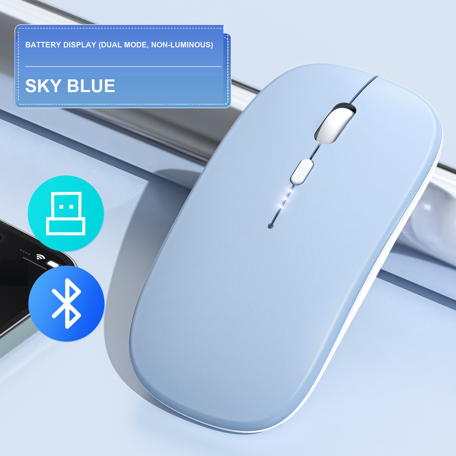 Mouse Wireless Rechargeable Dual Mode dengan Display Baterai 2.4G Bluetooth untuk Laptop PC Tablet | Rechargeable Dual Mode Wireless Mouse with Battery Display 2.4G Bluetooth fo...