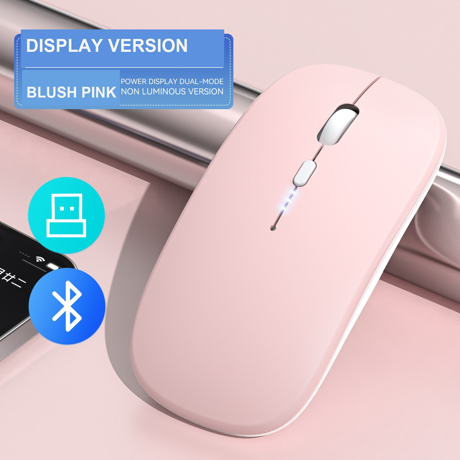 Mouse Wireless Rechargeable Dual Mode dengan Display Baterai 2.4G Bluetooth untuk Laptop PC Tablet | Rechargeable Dual Mode Wireless Mouse with Battery Display 2.4G Bluetooth fo...