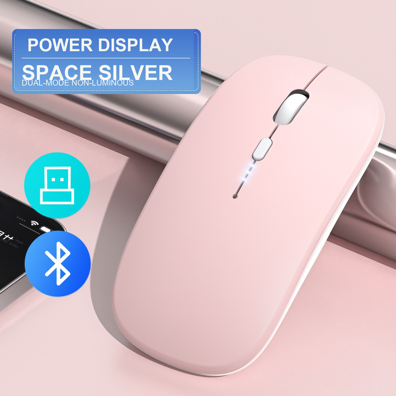 Mouse Wireless Rechargeable Dual Mode dengan Display Baterai 2.4G Bluetooth untuk Laptop PC Tablet | Rechargeable Dual Mode Wireless Mouse with Battery Display 2.4G Bluetooth fo...