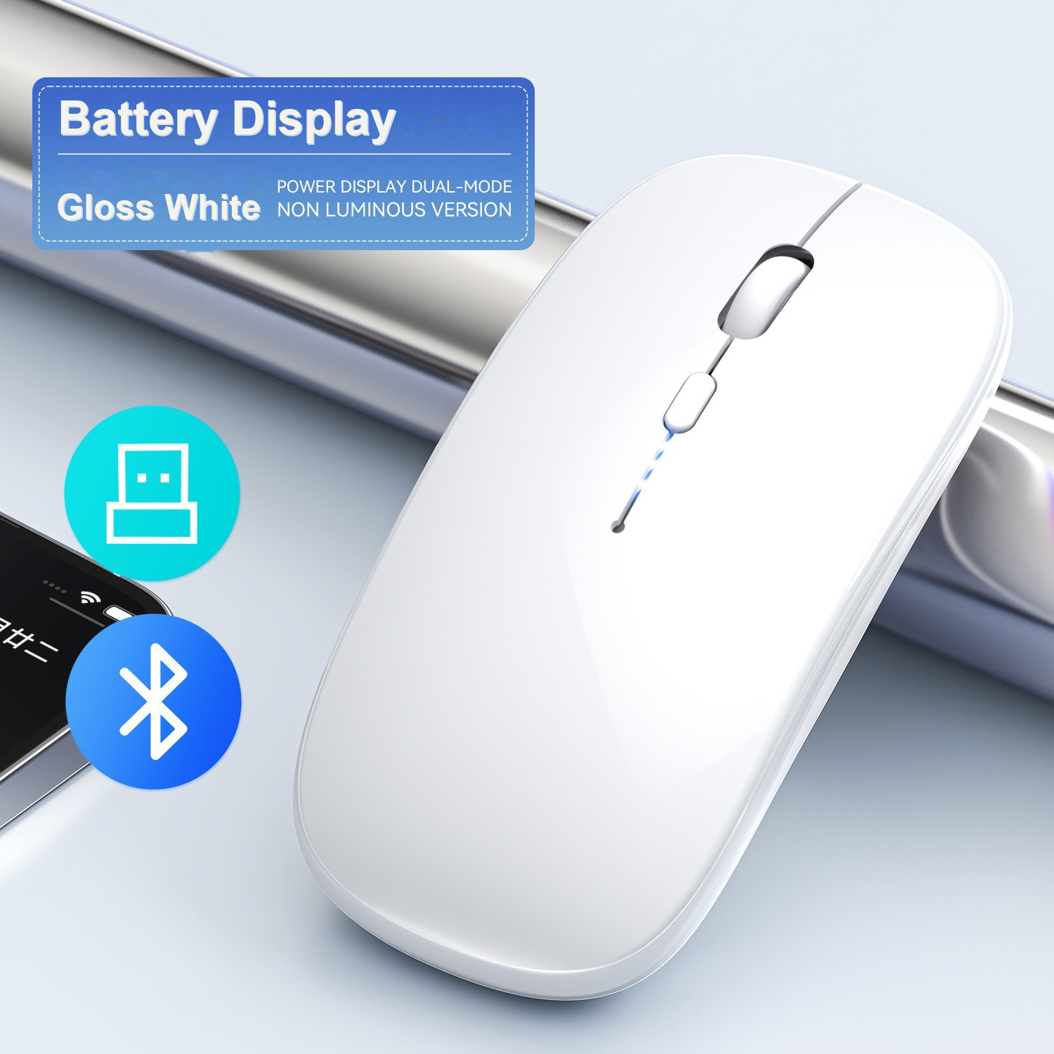 Mouse Wireless Rechargeable Dual Mode dengan Display Baterai 2.4G Bluetooth untuk Laptop PC Tablet | Rechargeable Dual Mode Wireless Mouse with Battery Display 2.4G Bluetooth fo...