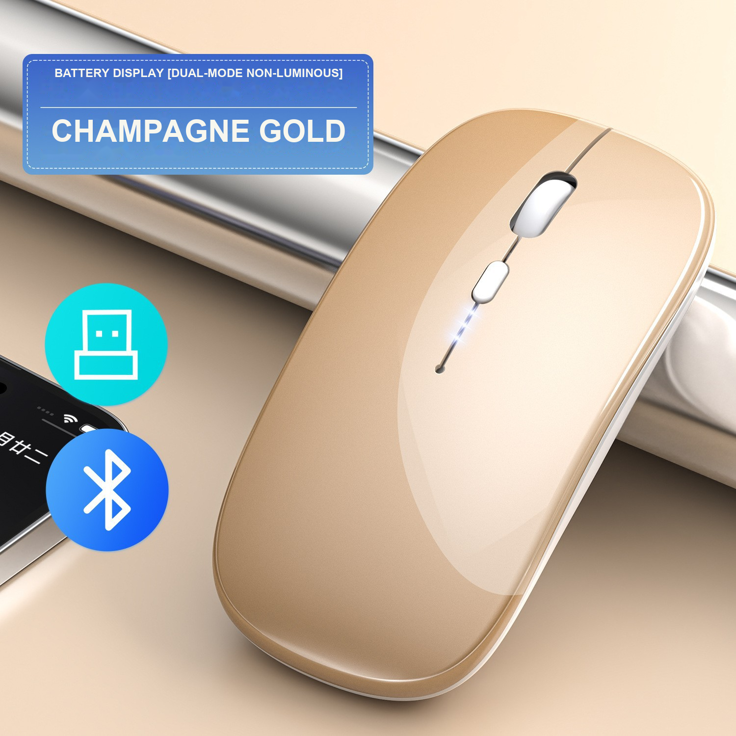 Mouse Wireless Rechargeable Dual Mode dengan Display Baterai 2.4G Bluetooth untuk Laptop PC Tablet | Rechargeable Dual Mode Wireless Mouse with Battery Display 2.4G Bluetooth fo...