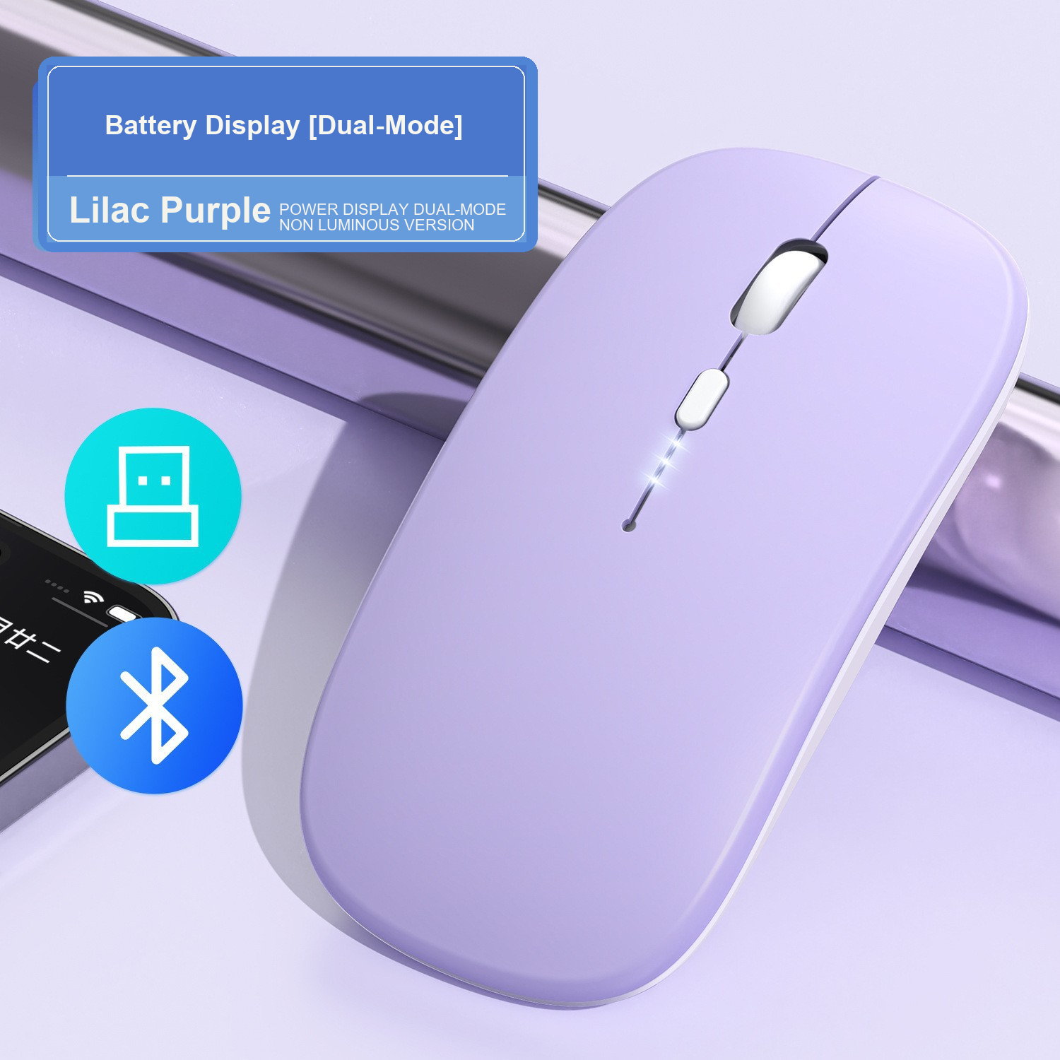 Mouse Wireless Rechargeable Dual Mode dengan Display Baterai 2.4G Bluetooth untuk Laptop PC Tablet | Rechargeable Dual Mode Wireless Mouse with Battery Display 2.4G Bluetooth fo...
