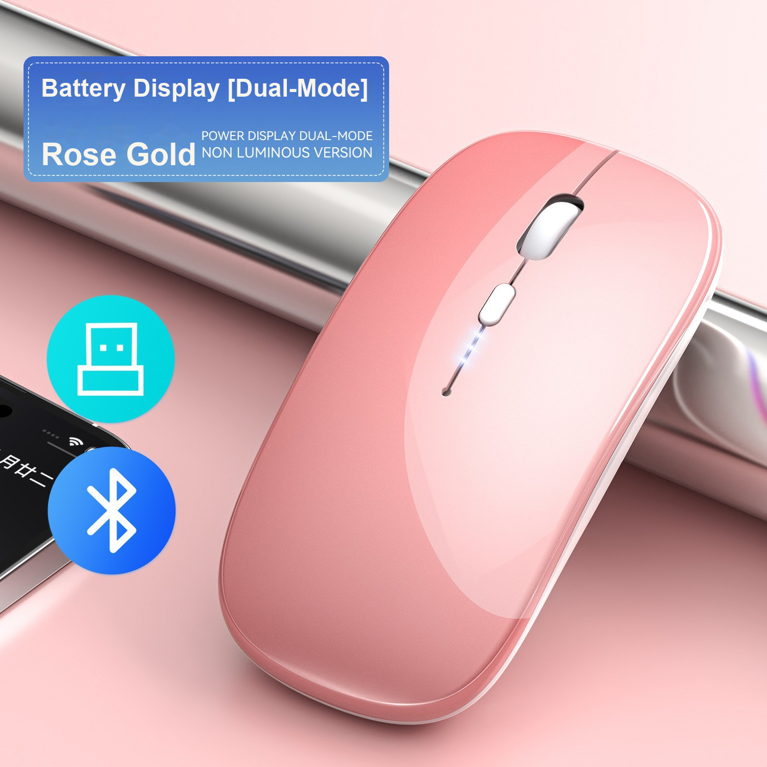 Mouse Wireless Rechargeable Dual Mode dengan Display Baterai 2.4G Bluetooth untuk Laptop PC Tablet | Rechargeable Dual Mode Wireless Mouse with Battery Display 2.4G Bluetooth fo...