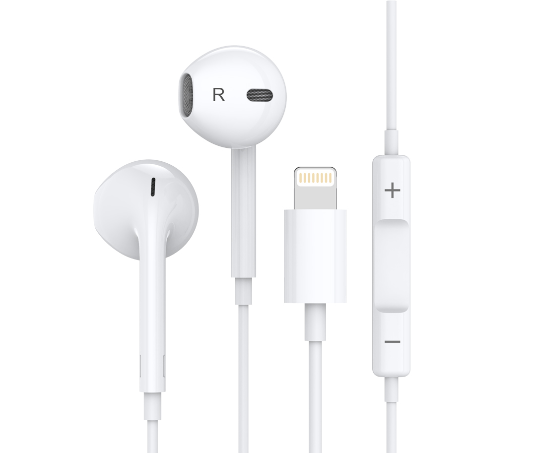 Olike E12 Earphone Kabel Lightning dengan Mic, Driver Dinamis 14mm Putih | Olike E12 Lightning Wired Earphones with Mic, 14mm Dynamic Drivers White