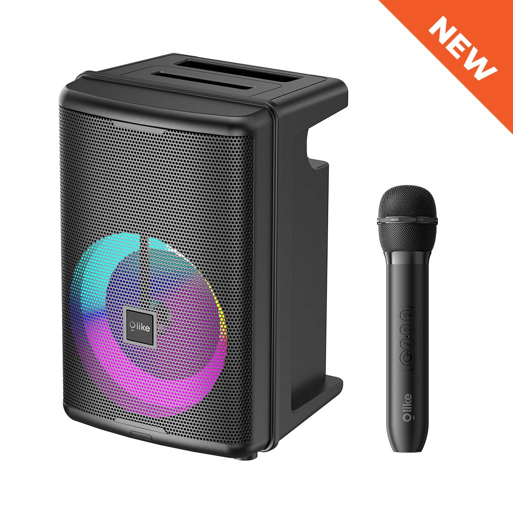 Speaker Karaoke Bluetooth Olike KM8 Hitam dengan Mikrofon Nirkabel, USB TF AUX | Olike KM8 Black Bluetooth Karaoke Speaker with Wireless Microphone, USB TF AUX