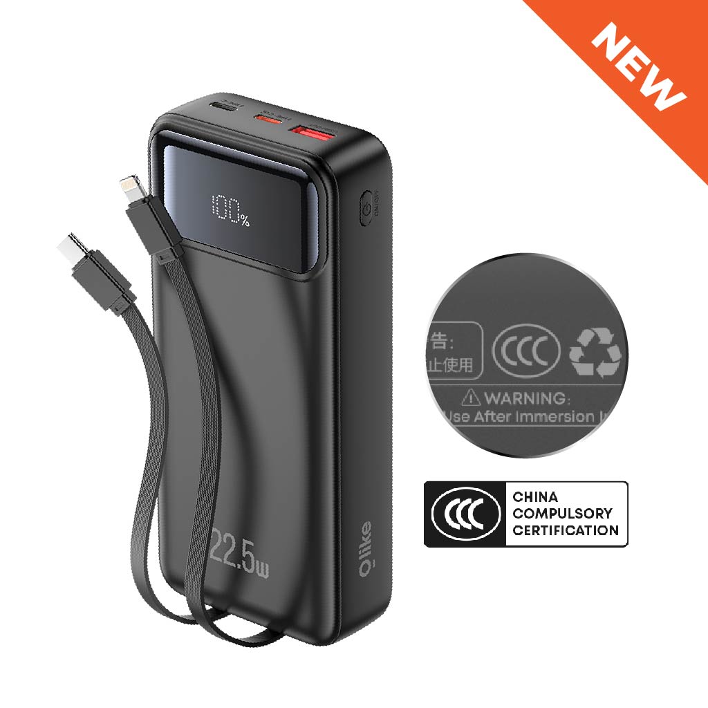 Power Bank Olike P406 20000mAh 22.5W Kabel Bawaan Hitam | Olike P406 20000mAh 22.5W Power Bank with Built-in Cables Black