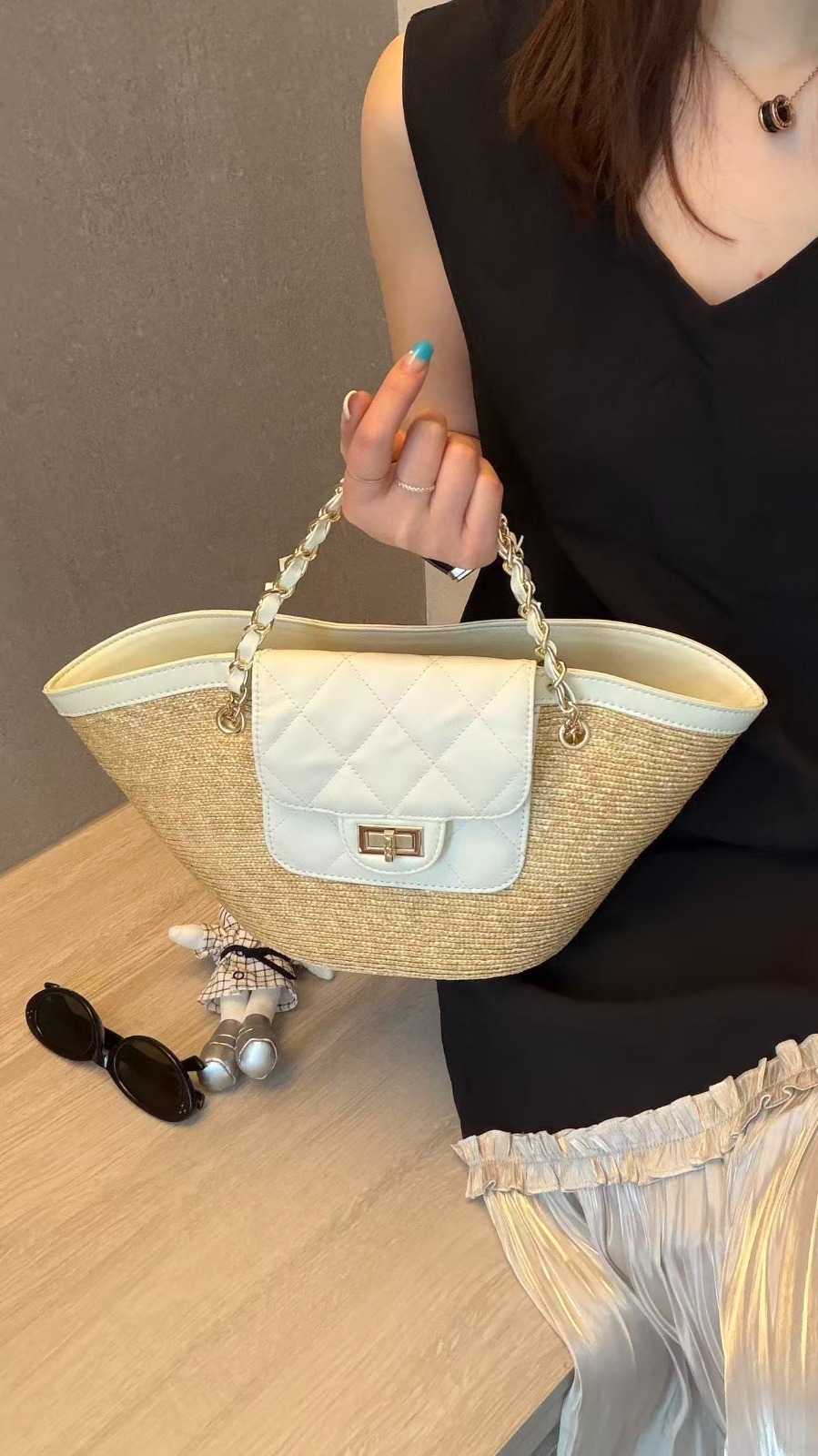 Laura Basket Large Tote Genuine Straw Raffia Bag Tas Anyaman Tas Wanita