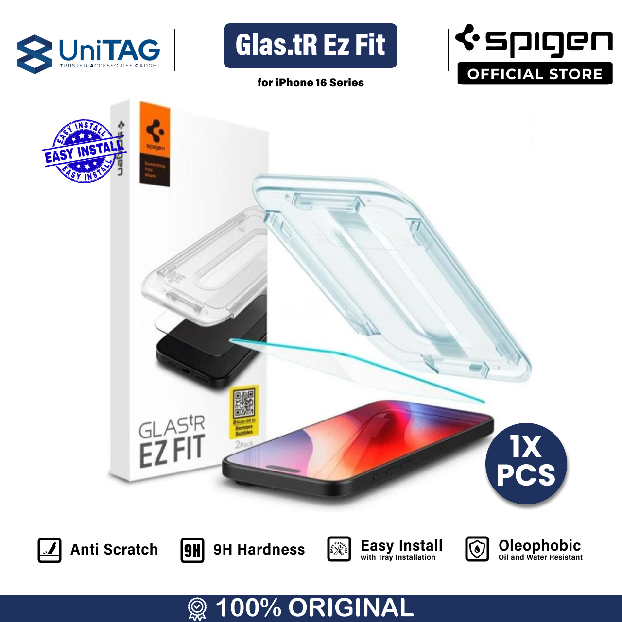 Spigen iPhone 16 Pro Max Tempered Glass with Tray 1 Pack GlastR EZ Fit HD - Transparency AGL07914 (Offline SKU)