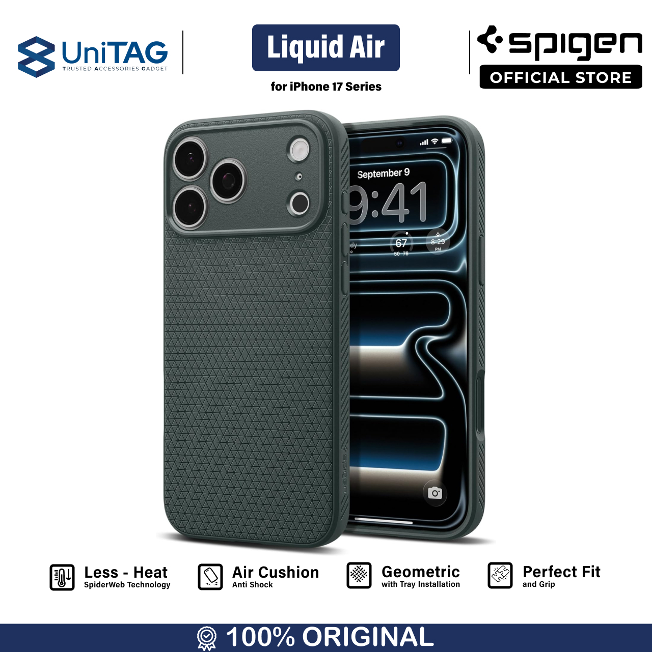 Spigen iPhone 17 Pro Case Liquid Air - Abyss Green ACS10333 (Offline SKU)
