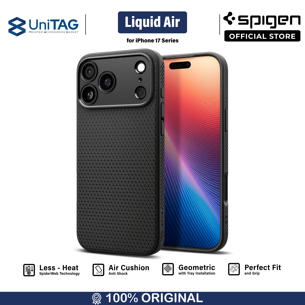 Spigen iPhone 17 Pro Case Liquid Air - Matte Black ACS10331 (Offline SKU)