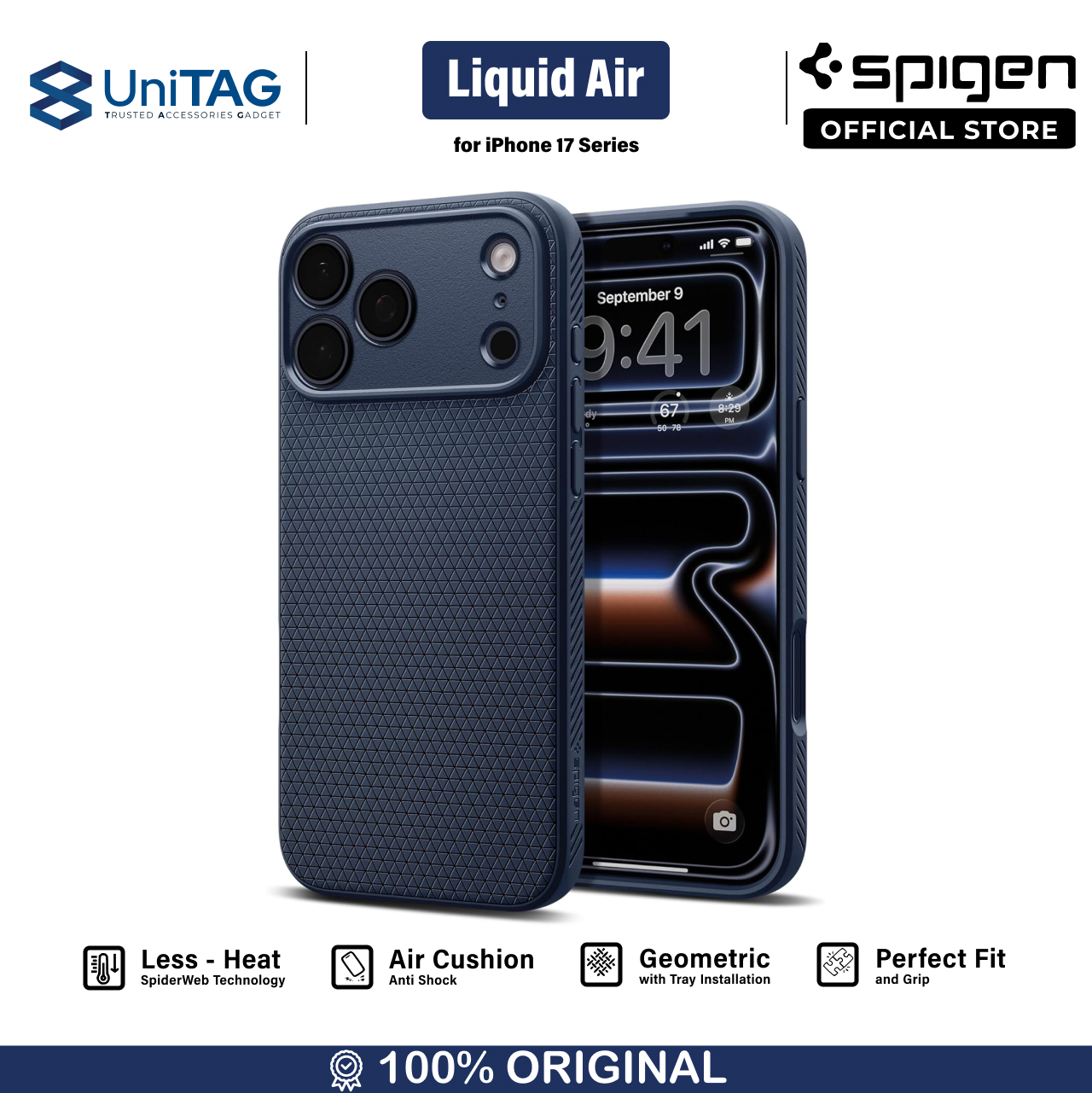 Spigen iPhone 17 Pro Case Liquid Air - Navy Blue ACS10332 (Offline SKU)