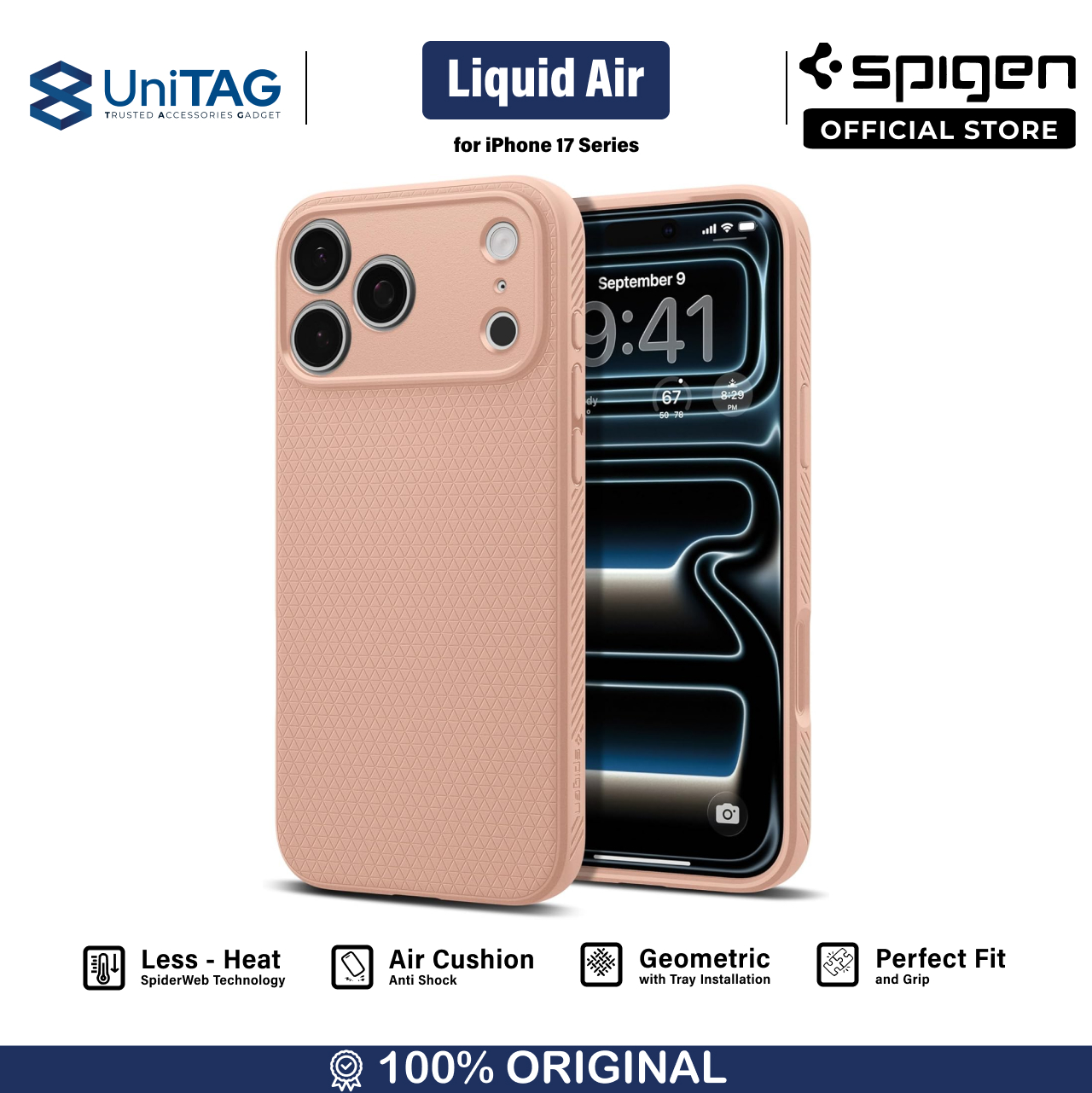 Spigen iPhone 17 Pro Max Case Liquid Air - Rose Titanium ACS10269 (Offline SKU)
