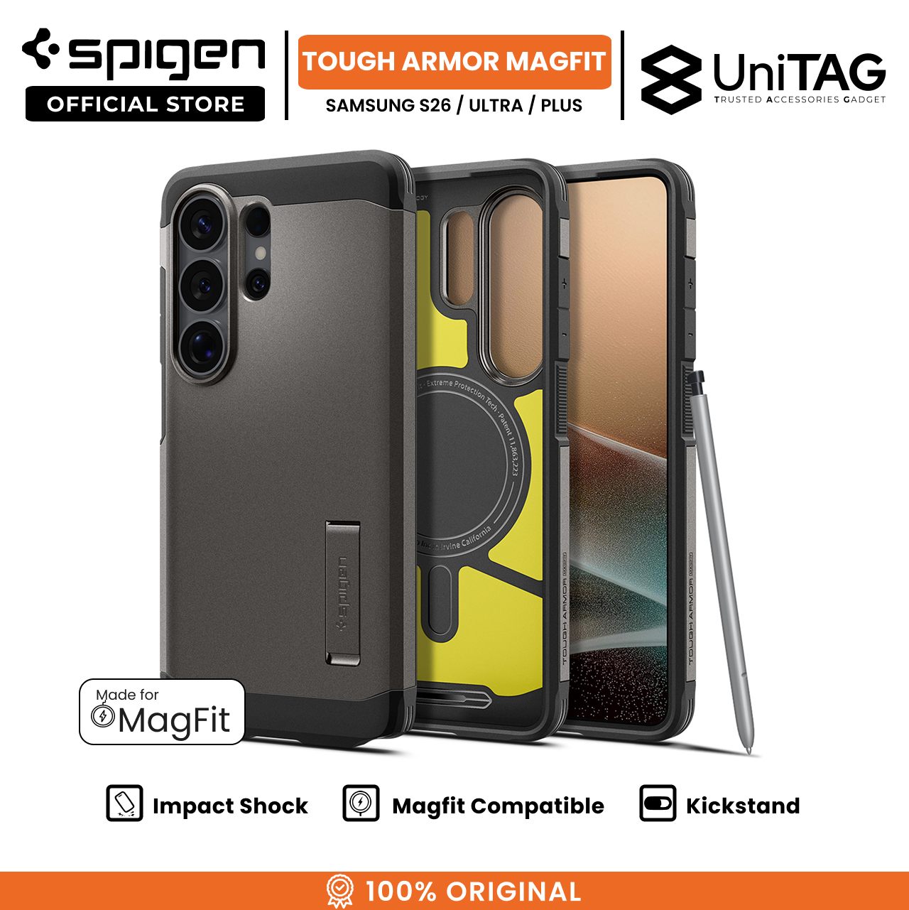 Spigen Galaxy S26 Case Magsafe Tough Armor MagFit - Gunmetal ACS10739 (Offline SKU)