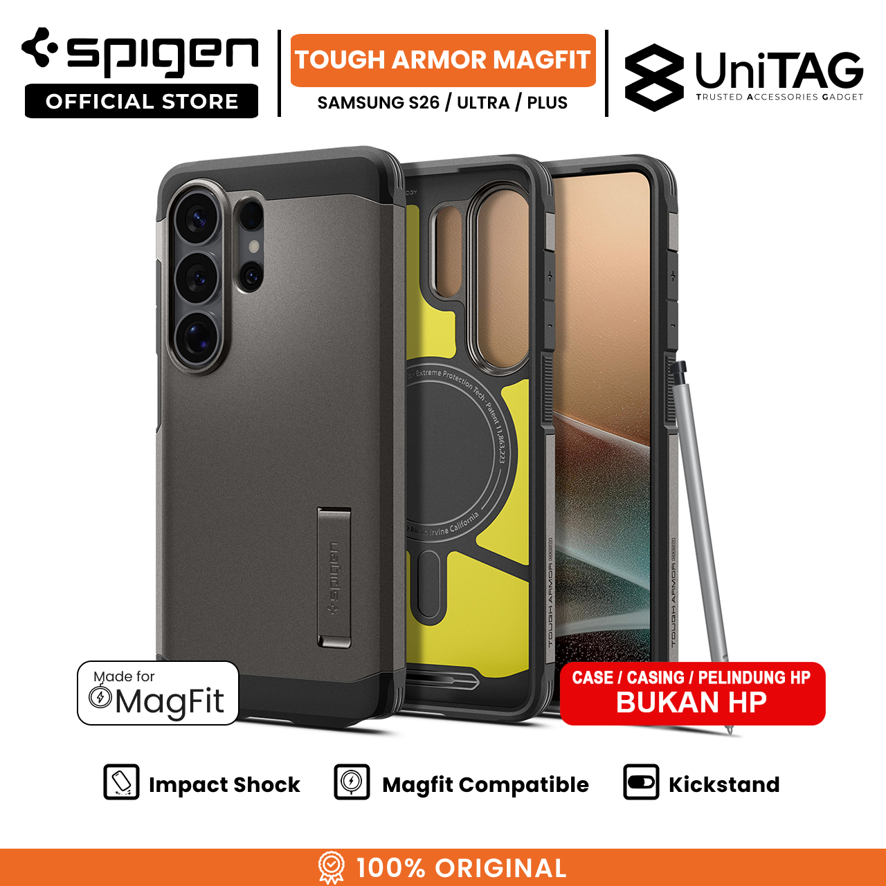 Spigen Galaxy S26 Case Magsafe Tough Armor MagFit - Gunmetal ACS10739 (Offline SKU)