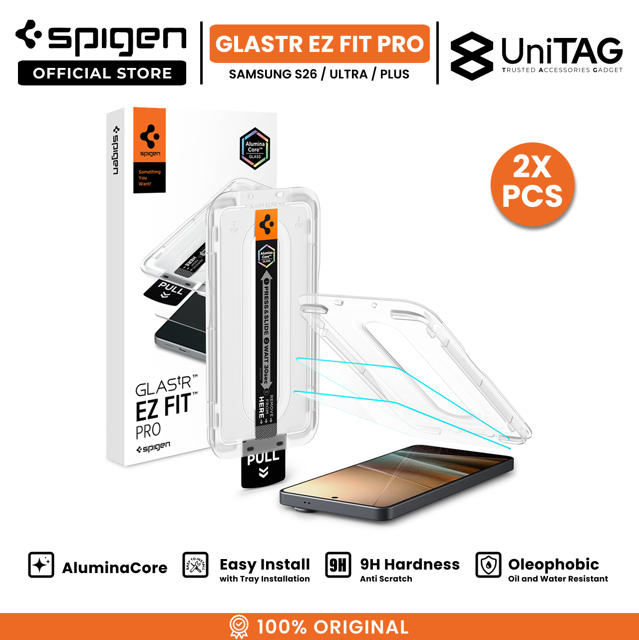 Spigen Galaxy S26 Ultra Tempered Glass with Tray 2 Pack GlastR EZ Fit Pro - Anti Reflection AGL11069