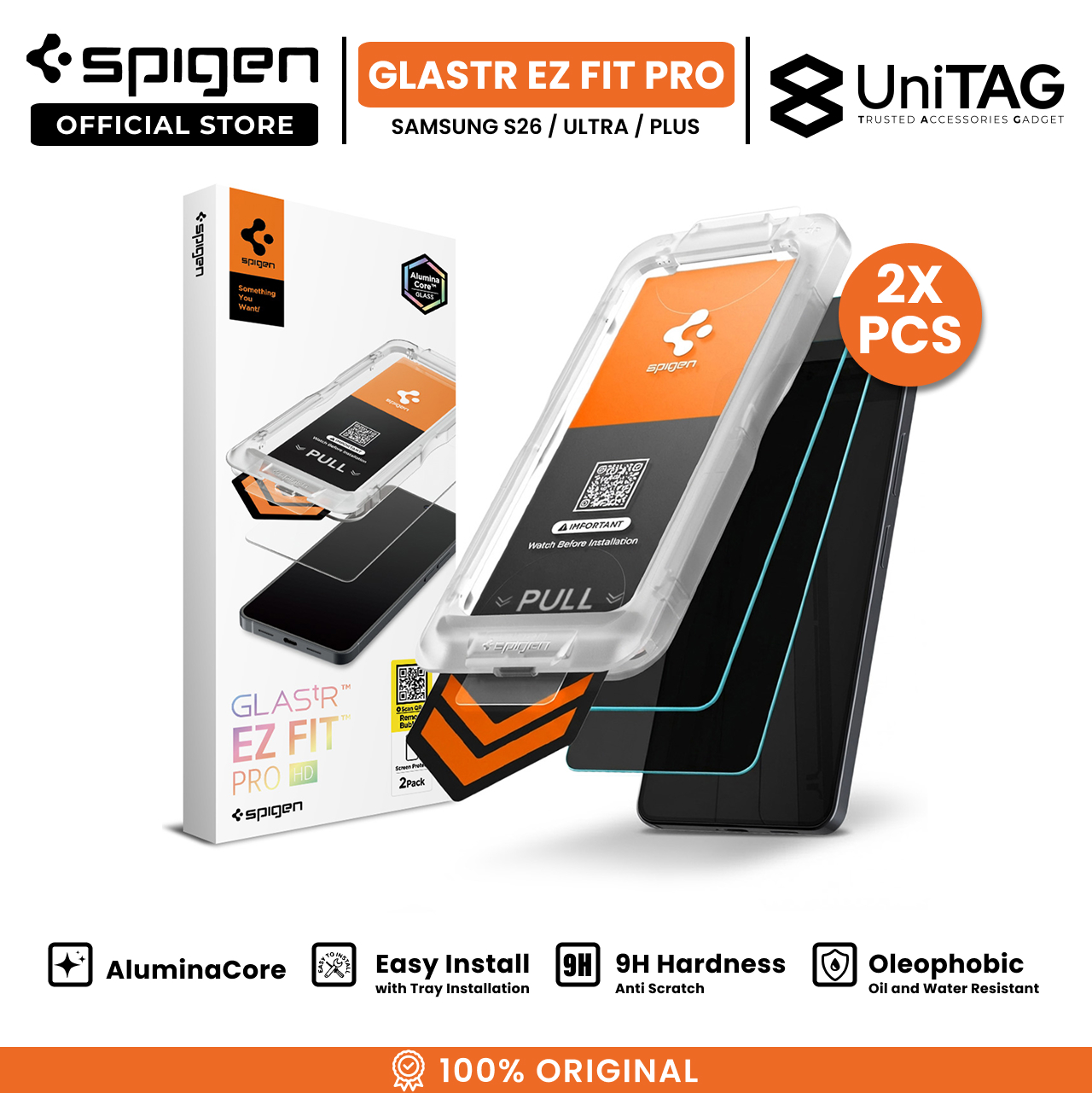 Spigen Galaxy S26 Plus Tempered Glass with Tray 2 Pack GlastR EZ Fit Pro HD - Privacy AGL11085 (Offline SKU)
